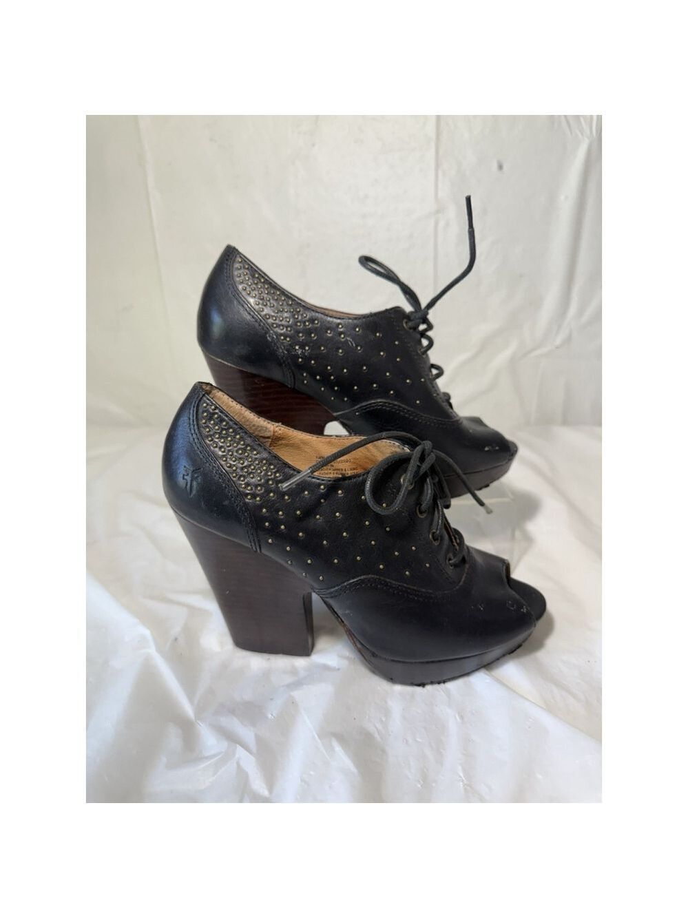 Frye Black Leather Studs Open Toe Chelsea Ankle Booties Size 8M - Picture 3 of 15